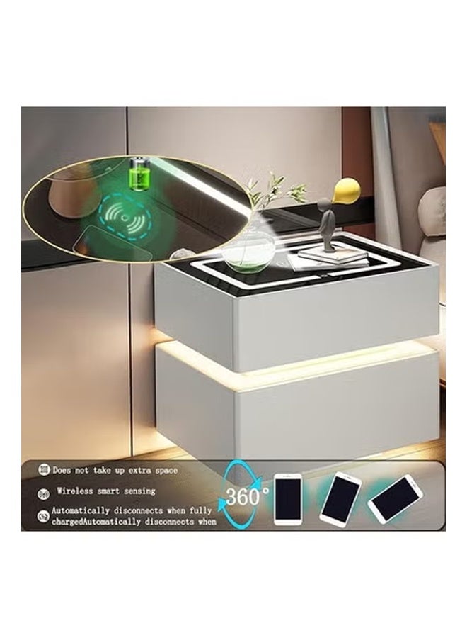 كيكي طاولة جانبية بجانب السرير مع مرآة LED وإضاءة مستشعر وشحن لاسلكي ومكبر صوت BT مقاس 50 سم - Image 2