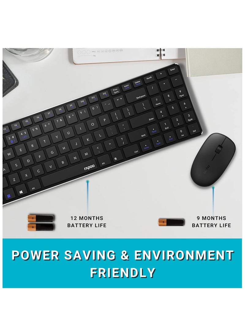 FIPKA - Rapoo 9300m Multi-Device Bluetooth + 2.4Ghz Wireless Keyboard & Mouse Combo Ultra Slim Design - Image 1