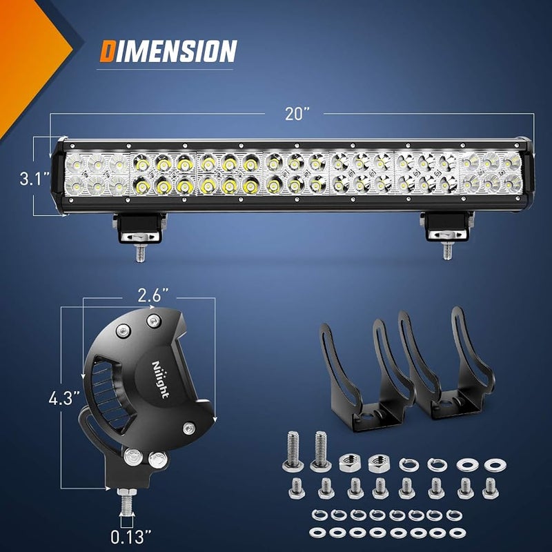 Nilight - Zh002 20Inch 126W Spot Flood Combo Led Off Road Led Light Bar 2Pcs 18W 4Inch Spot Led Pods With 16Awg Wiring Harness Kit-3 Lead, 2 Years Warranty - Image 2