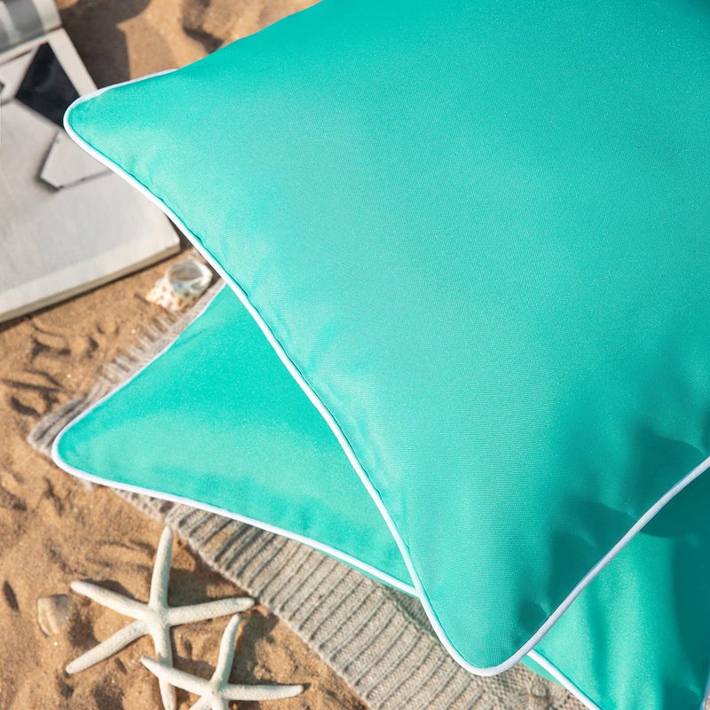 Phantoscope Pack of 2 Outdoor Waterproof Solid Throw Decorative Pillow Cover Decorative Square Outdoor Pillows Cushion Case Patio Pillows for Couch Tent Sunbrella (20''x20'', Turquoise) - Image 2