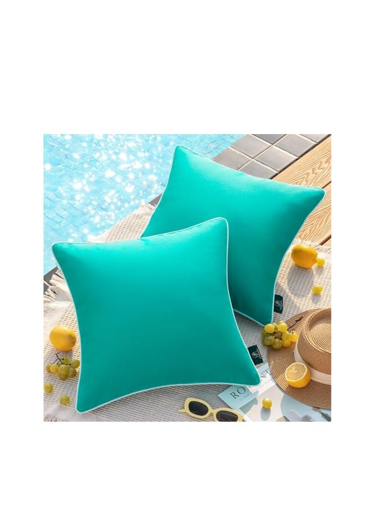 Phantoscope Pack of 2 Outdoor Waterproof Solid Throw Decorative Pillow Cover Decorative Square Outdoor Pillows Cushion Case Patio Pillows for Couch Tent Sunbrella (20''x20'', Turquoise) - Image 1