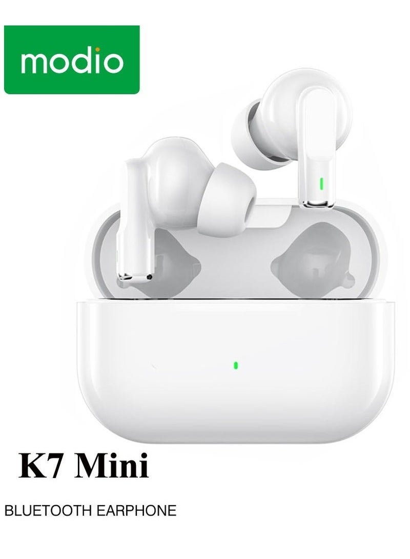 modio K7 Mini True Wireless Earphones – ENC Noise Reduction, Super Bass Sound, HD Clear Microphone, Multifunctional Touch Control, Compatible with iPhones & iPads – White - Image 1