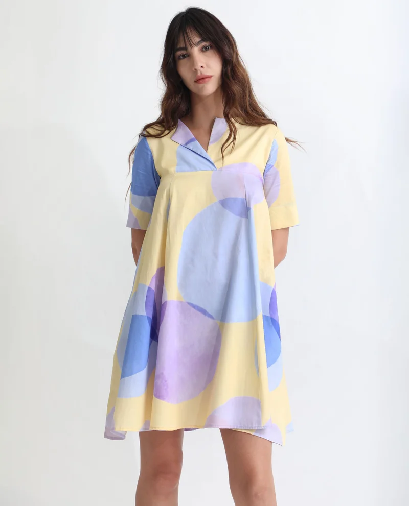 Rareism Women's Abstract Polka Print Flare Dress