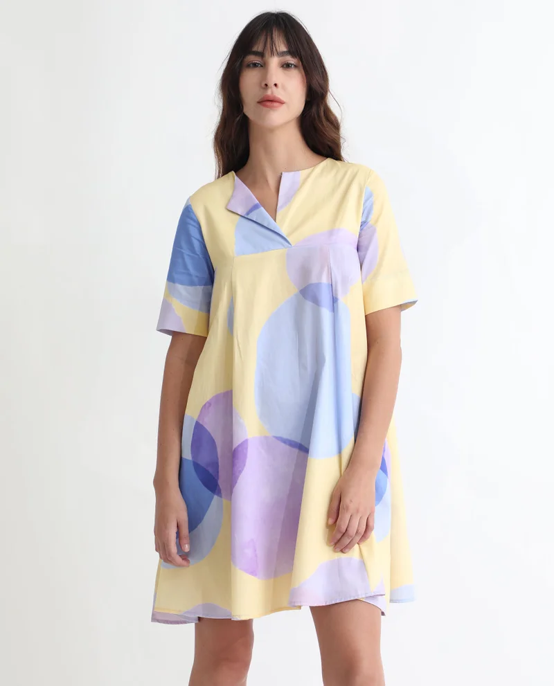 Rareism Women's Abstract Polka Print Flare Dress