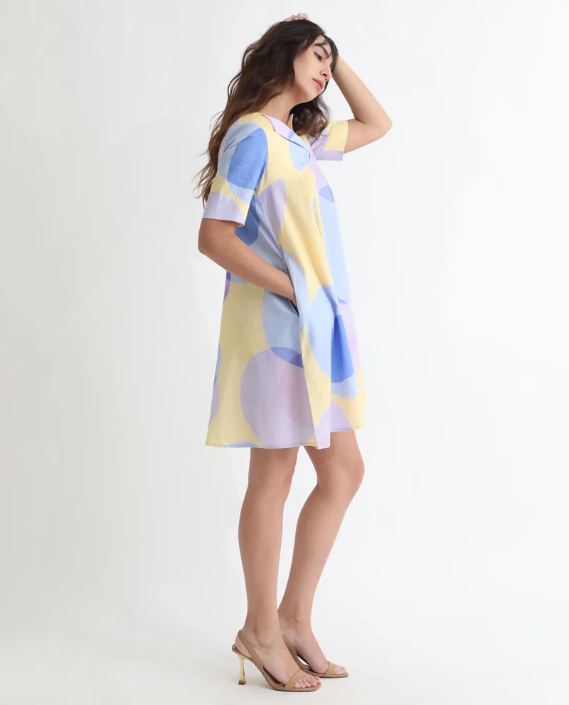 Rareism Women's Abstract Polka Print Flare Dress