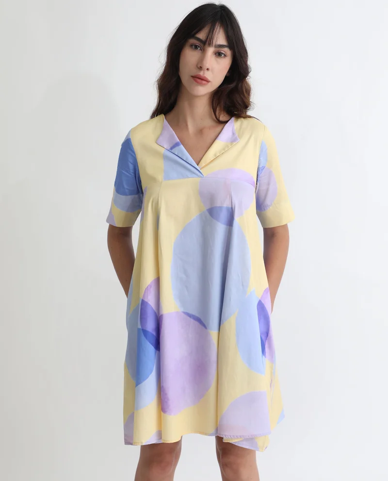 Rareism Women's Abstract Polka Print Flare Dress