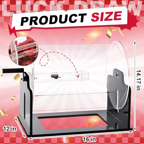 Leinuosen Extra Large Acrylic Raffle Drum, 16 x 12 x 14 Inches Clear Raffle Tickets Spinner Cage with Shaking Hand, Transparent Ticket Spinner Box for Prize Draw Games Balls - Holds 4000 Tickets(Hexagon, Black) - Image 2