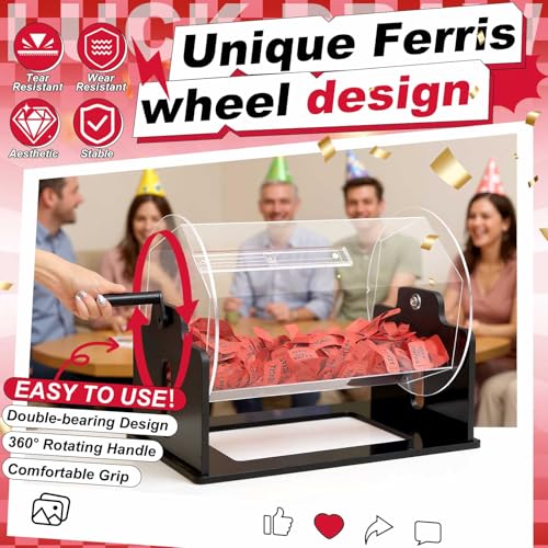 Leinuosen Extra Large Acrylic Raffle Drum, 16 x 12 x 14 Inches Clear Raffle Tickets Spinner Cage with Shaking Hand, Transparent Ticket Spinner Box for Prize Draw Games Balls - Holds 4000 Tickets(Hexagon, Black) - Image 4