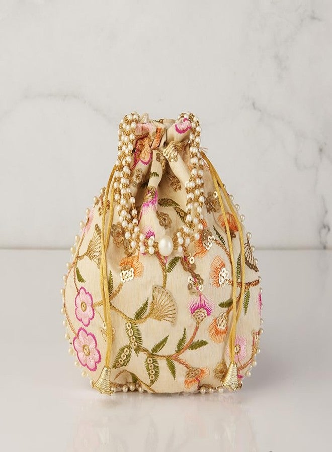 THE GIFT STUDIO.COM Brocade Floral Embroidered Potli, Traditional Handbag for Weddings and Celebrations - Image 2