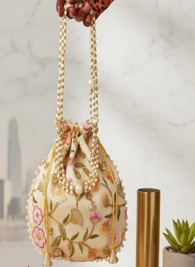 THE GIFT STUDIO.COM Brocade Floral Embroidered Potli, Traditional Handbag for Weddings and Celebrations - Image 3