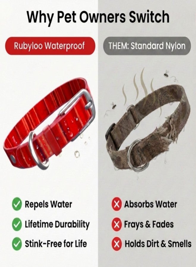 rubyloo Waterproof Dog Collar - Washable, Stink-Proof & Dirt-Proof - Soft, Odorless, Easy to Clean - Fade-Resistant, Durable for Medium & Large Dogs - Rust-Proof Metal Buckle (Red-M 1") - Image 3