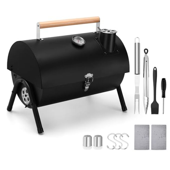 Portable Charcoal Grill Set of 12, Leonyo Tabletop Charcoal Grills, Compact Small BBQ Grill with Griddle Accessories for Outdoor Camping, Patio, Backyard, Beach, RV Traveling