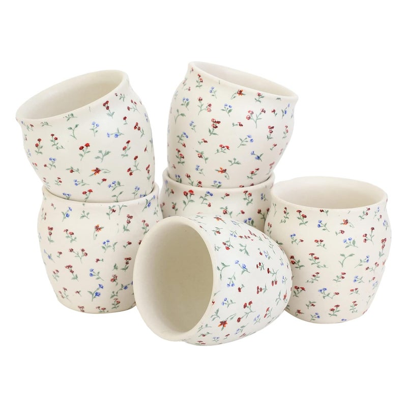 Crock Comforts Ceramic Handcrafted Stoneware Flower Chai KullarKulladCupsMugsKulladhTea CupsSet of 6160mlDishwasher Microwave SafeServing Tea Mugs for Coffee Milk TeaSF06 - Image 3
