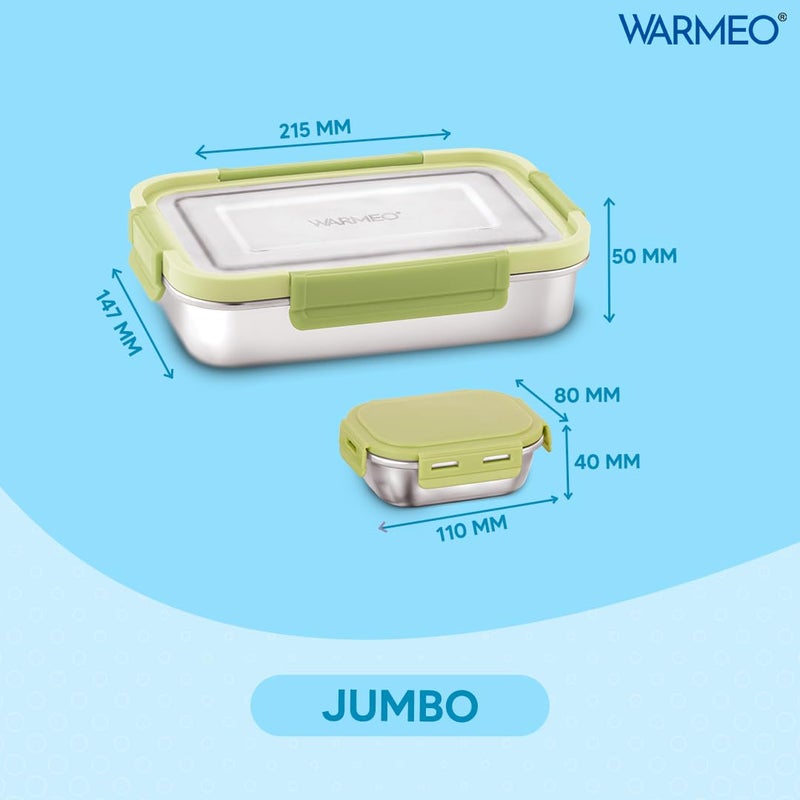 WARMEO DELTIN Stainless Steel Airtight LeakProof Lunch BoxLight Weight Easy to Clean Perfect for Office School Picnic Travelling Combo1000ml150ml Sage Green - Image 4
