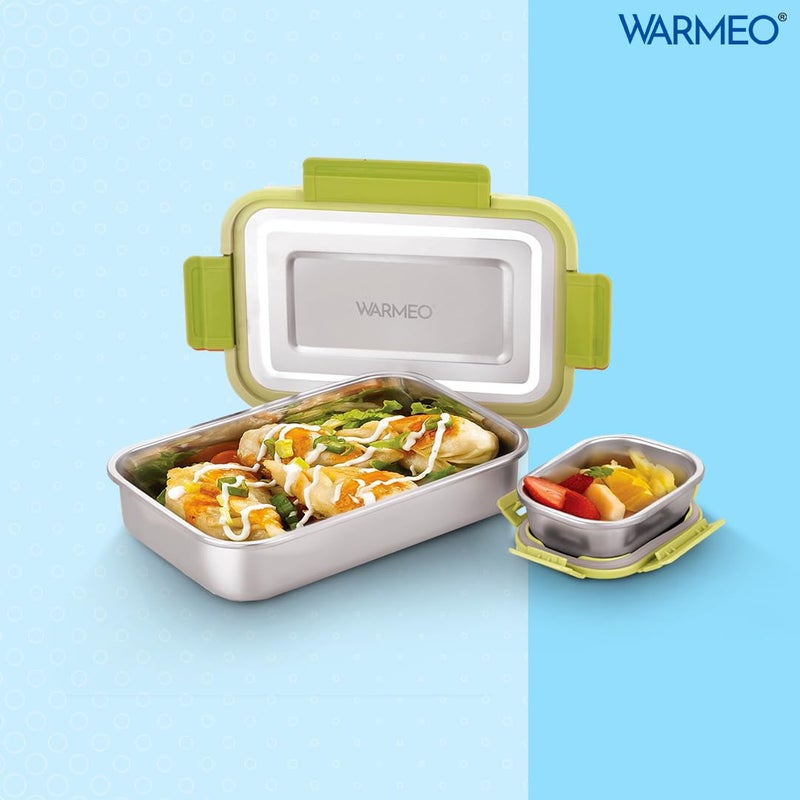 WARMEO DELTIN Stainless Steel Airtight LeakProof Lunch BoxLight Weight Easy to Clean Perfect for Office School Picnic Travelling Combo1000ml150ml Sage Green - Image 2