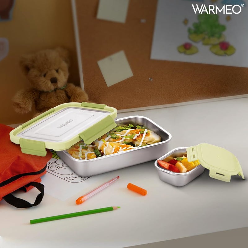 WARMEO DELTIN Stainless Steel Airtight LeakProof Lunch BoxLight Weight Easy to Clean Perfect for Office School Picnic Travelling Combo1000ml150ml Sage Green - Image 5