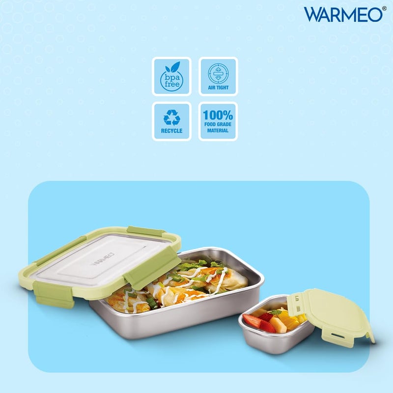 WARMEO DELTIN Stainless Steel Airtight LeakProof Lunch BoxLight Weight Easy to Clean Perfect for Office School Picnic Travelling Combo1000ml150ml Sage Green - Image 3