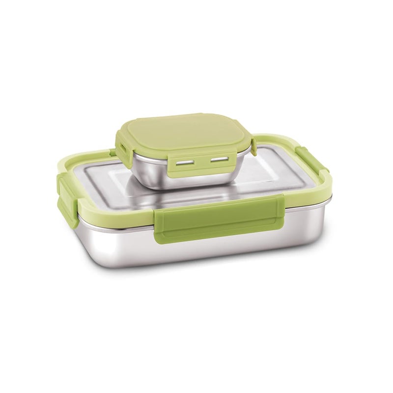 WARMEO DELTIN Stainless Steel Airtight LeakProof Lunch BoxLight Weight Easy to Clean Perfect for Office School Picnic Travelling Combo1000ml150ml Sage Green - Image 1