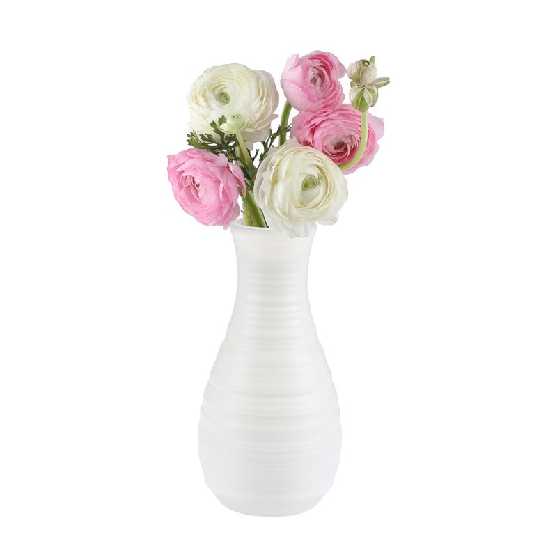 XZZWLL White Plastic Flower Vase, Ceramic-Look Decorative Vase for Flowers, Small and Cute for Home Living Room Dining Wedding Bouquet Decor (8 inches) - Image 1