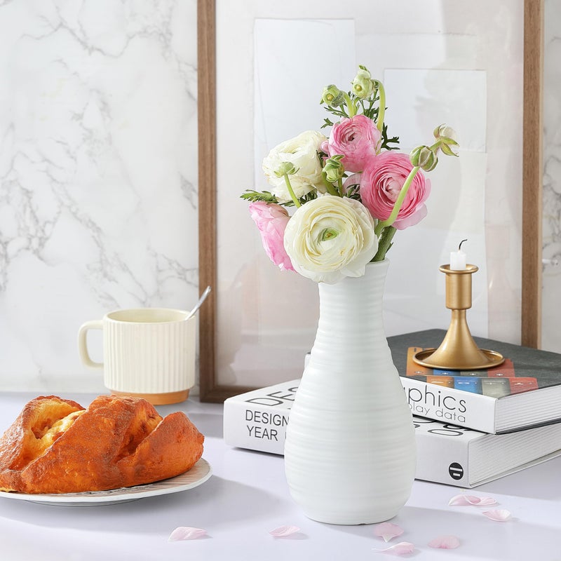 XZZWLL White Plastic Flower Vase, Ceramic-Look Decorative Vase for Flowers, Small and Cute for Home Living Room Dining Wedding Bouquet Decor (8 inches) - Image 5