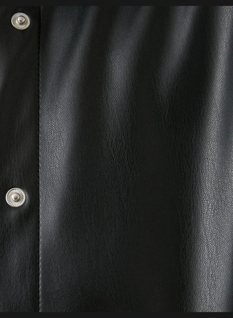 KOTON Faux Leather Shacket Snap Button Slit Detail