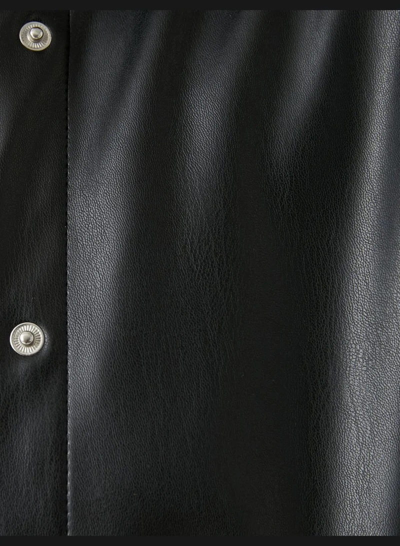 KOTON Faux Leather Shacket Snap Button Slit Detail