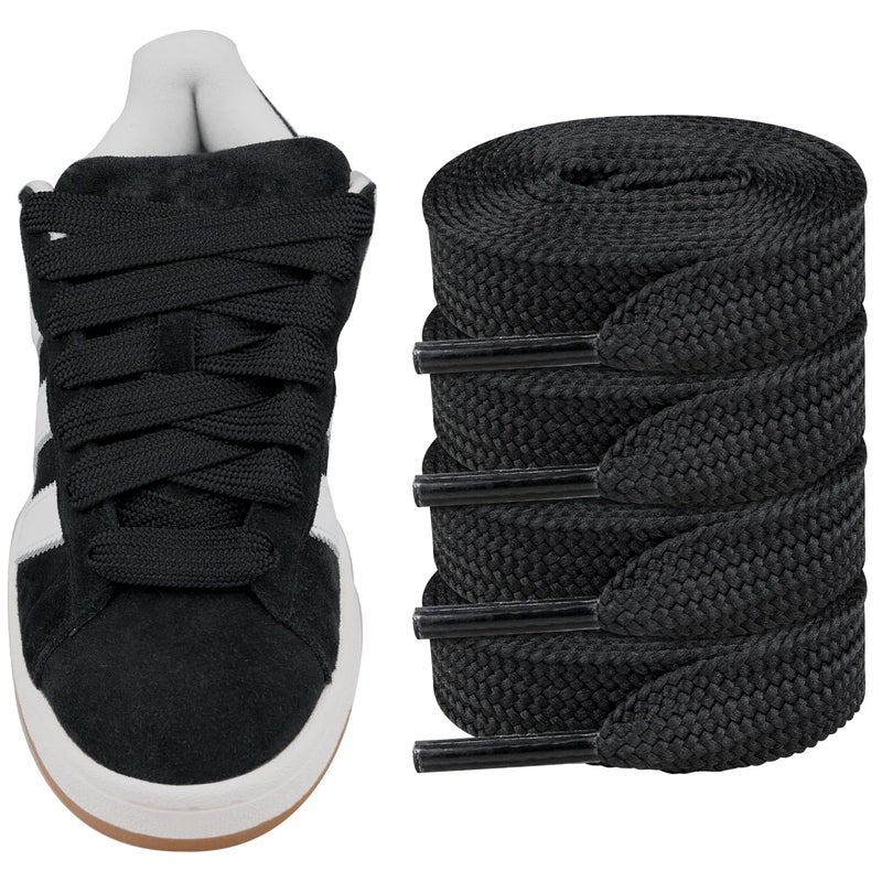 Endoto 2 Pairs Fat Shoelaces for Adidas Campus 00s,16MM Chunky Thick Flat Wide Jumbo Shoe Laces Replacement Laces for Sneaker shoes(Color:Black,Size:50Inch) - Image 1