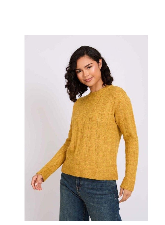 Premoda Women Pullover Regular Destroyed Yellow  - Image 2