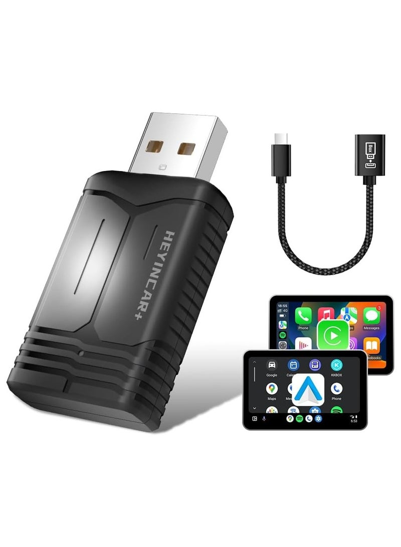 CarPlay Wireless Adapter & Android Auto Adapter, Convert Wired CarPlay to Wireless, No Latency, Fast Connection, For iPhone & Android Phones, with extension Cable USB A-C  - Image 1