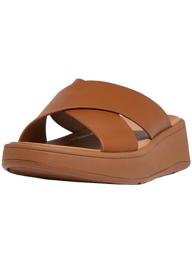 FitFlop F-Mode Leather Flatform Cross Slides Light Tan 8 M (B) 