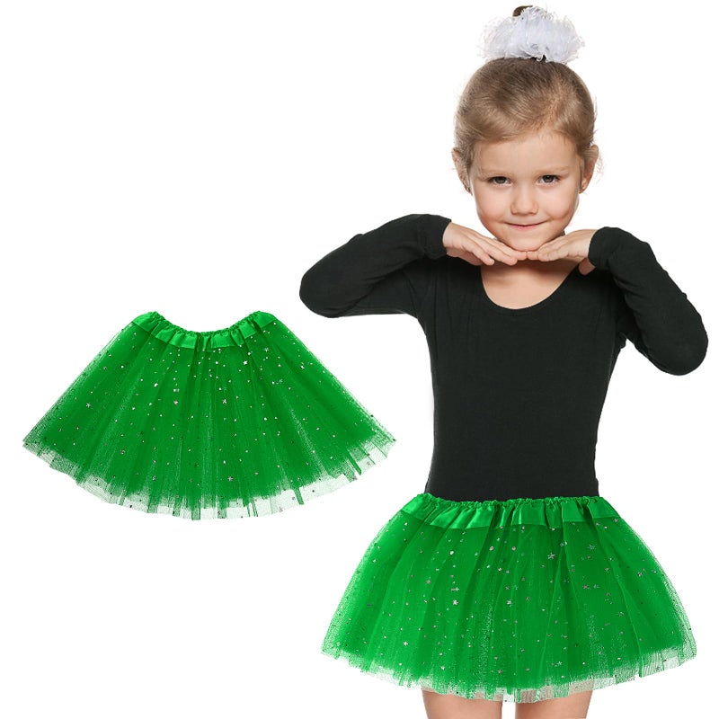 Yolev Girls Skirt 3 Layers Tutu with Stars Sequin Polyester One Size Grass Green for Little Kids Dance Parties