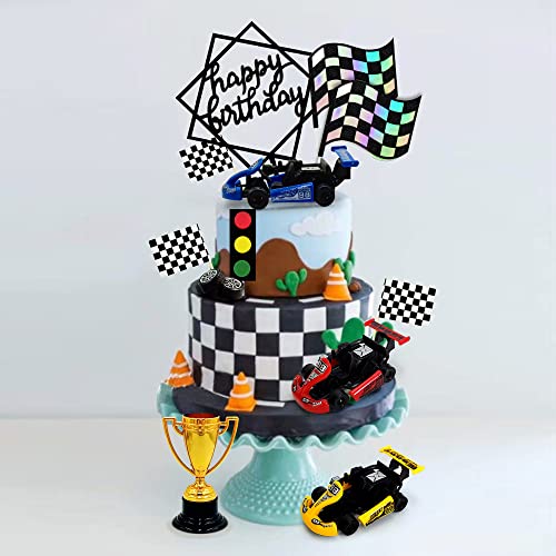 KEEPARTY Racing Car Cake Decoration Car Cake Topper Happy birthday Card Inserted for Kids Racing Theme Birthday Supplies Cars Party Favors - Image 4