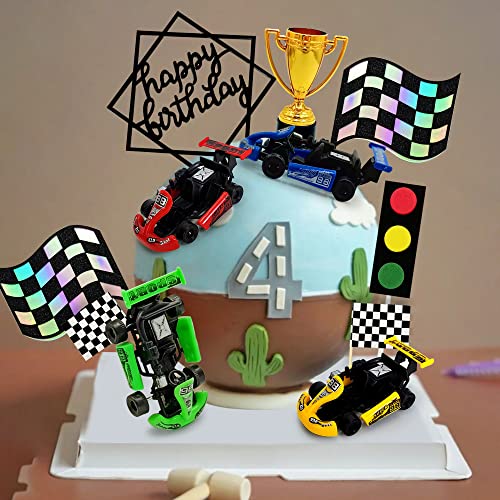 KEEPARTY Racing Car Cake Decoration Car Cake Topper Happy birthday Card Inserted for Kids Racing Theme Birthday Supplies Cars Party Favors - Image 3