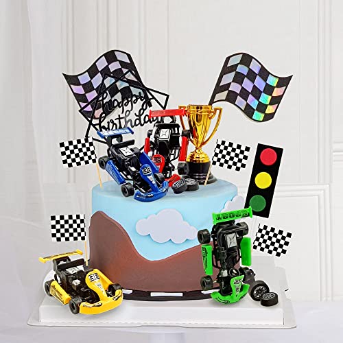 KEEPARTY Racing Car Cake Decoration Car Cake Topper Happy birthday Card Inserted for Kids Racing Theme Birthday Supplies Cars Party Favors - Image 5