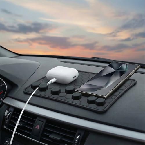 SOLDTRUE Non-Slip Silicone Car Dashboard Mat | Hexagonal Anti-Skid Pad for Mobile Charging, Phone Holder Grip & Vehicle Interior Protection | Durable Car Accessories (Black) (Size 18 Cm * 13.3 Cm) - Image 2