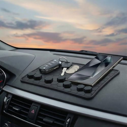 SOLDTRUE Non-Slip Silicone Car Dashboard Mat | Hexagonal Anti-Skid Pad for Mobile Charging, Phone Holder Grip & Vehicle Interior Protection | Durable Car Accessories (Black) (Size 18 Cm * 13.3 Cm) - Image 1