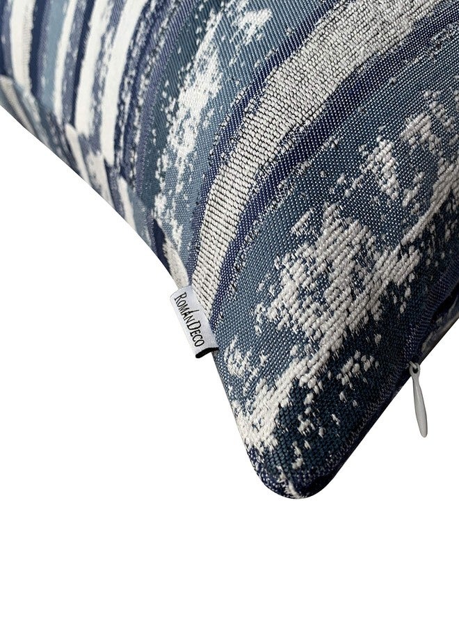 ROMANDECO Jacquard Striped Decorative Throw Pillow Covers for Couch Set of 2, 18x18 Inches, Navy Blue - Image 3