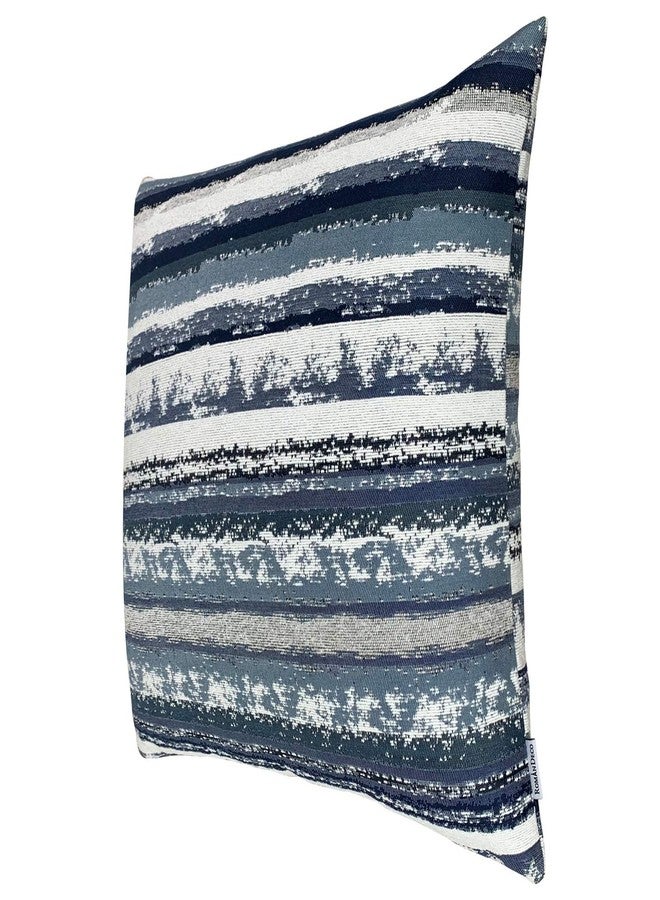 ROMANDECO Jacquard Striped Decorative Throw Pillow Covers for Couch Set of 2, 18x18 Inches, Navy Blue - Image 2