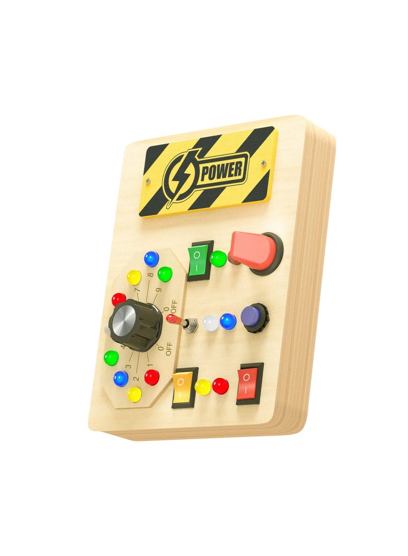 SYOSI Toddlers Busy Board, Sensory Board Toys with LED Light Switch, Wooden Toddler Busy Board, Educational Travel Toys, Travel Toys for Educational, for Kids Activities for 3+ Year Old Boys Girls Gifts - Image 1