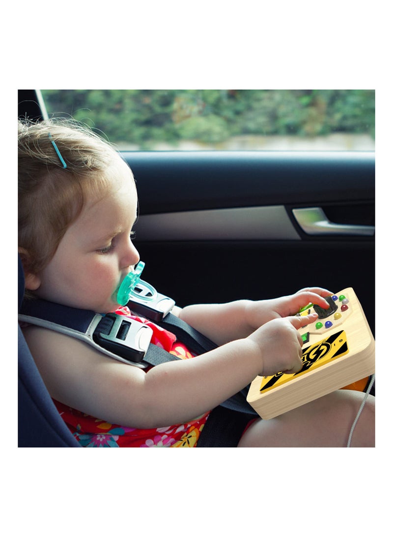 SYOSI Toddlers Busy Board, Sensory Board Toys with LED Light Switch, Wooden Toddler Busy Board, Educational Travel Toys, Travel Toys for Educational, for Kids Activities for 3+ Year Old Boys Girls Gifts - Image 5