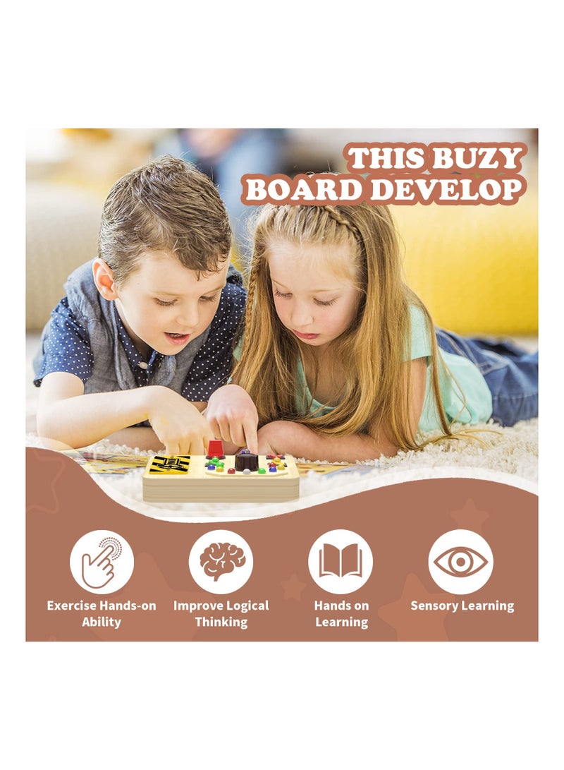 SYOSI Toddlers Busy Board, Sensory Board Toys with LED Light Switch, Wooden Toddler Busy Board, Educational Travel Toys, Travel Toys for Educational, for Kids Activities for 3+ Year Old Boys Girls Gifts - Image 3