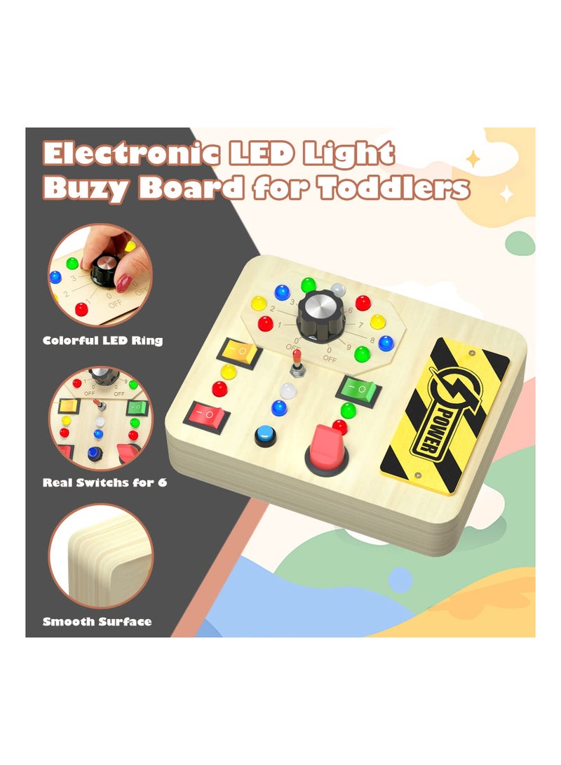 SYOSI Toddlers Busy Board, Sensory Board Toys with LED Light Switch, Wooden Toddler Busy Board, Educational Travel Toys, Travel Toys for Educational, for Kids Activities for 3+ Year Old Boys Girls Gifts - Image 2