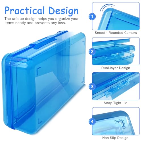 Nuozme Double Layer Large Capacity Pencil Box,Plastic Translucent Pencil Box, Hard Pencil Cases with Snap-Tight Lid for Pens, Pencils, School Supplies,Office Supplies,Medium-sized,1 Pack - Image 4