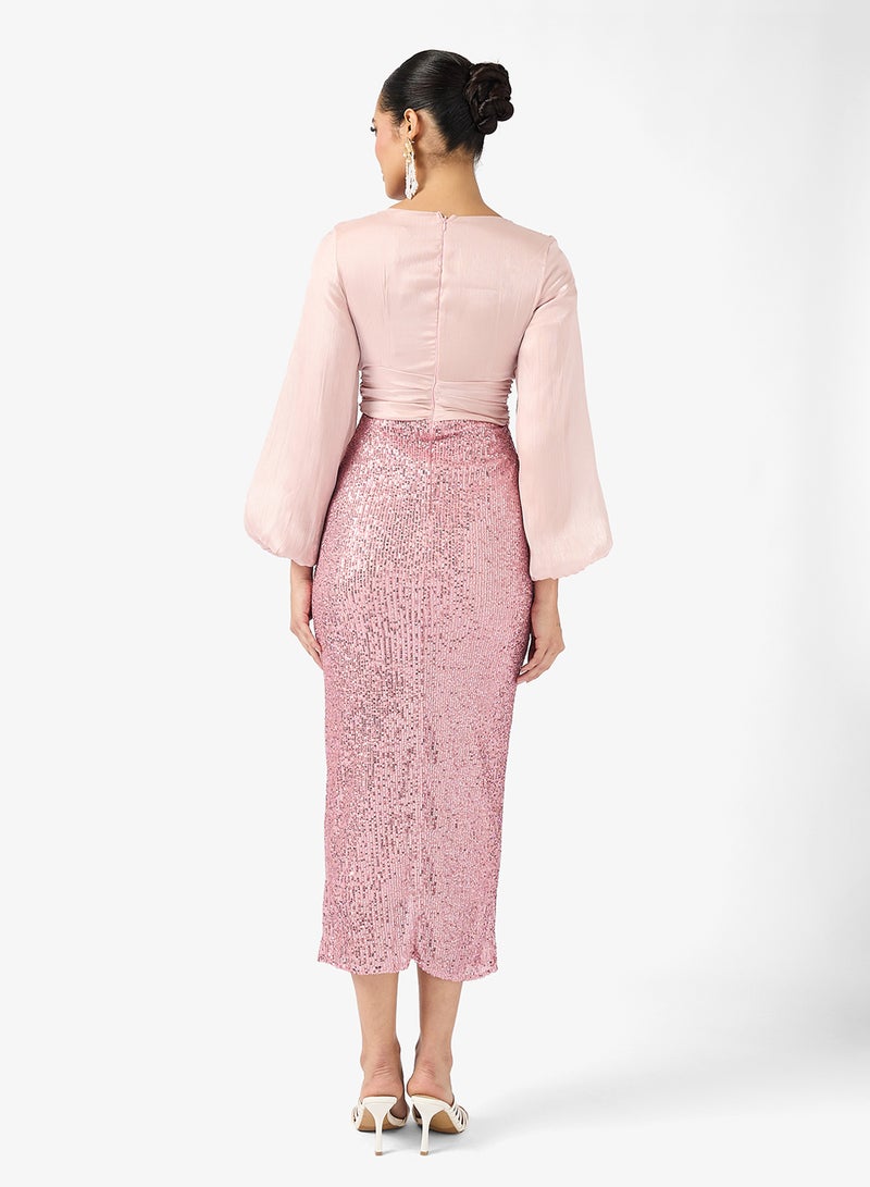 Khizana Shimmer Puff Sleeve Dress - Image 2