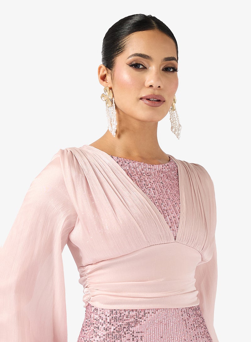 Khizana Shimmer Puff Sleeve Dress - Image 3