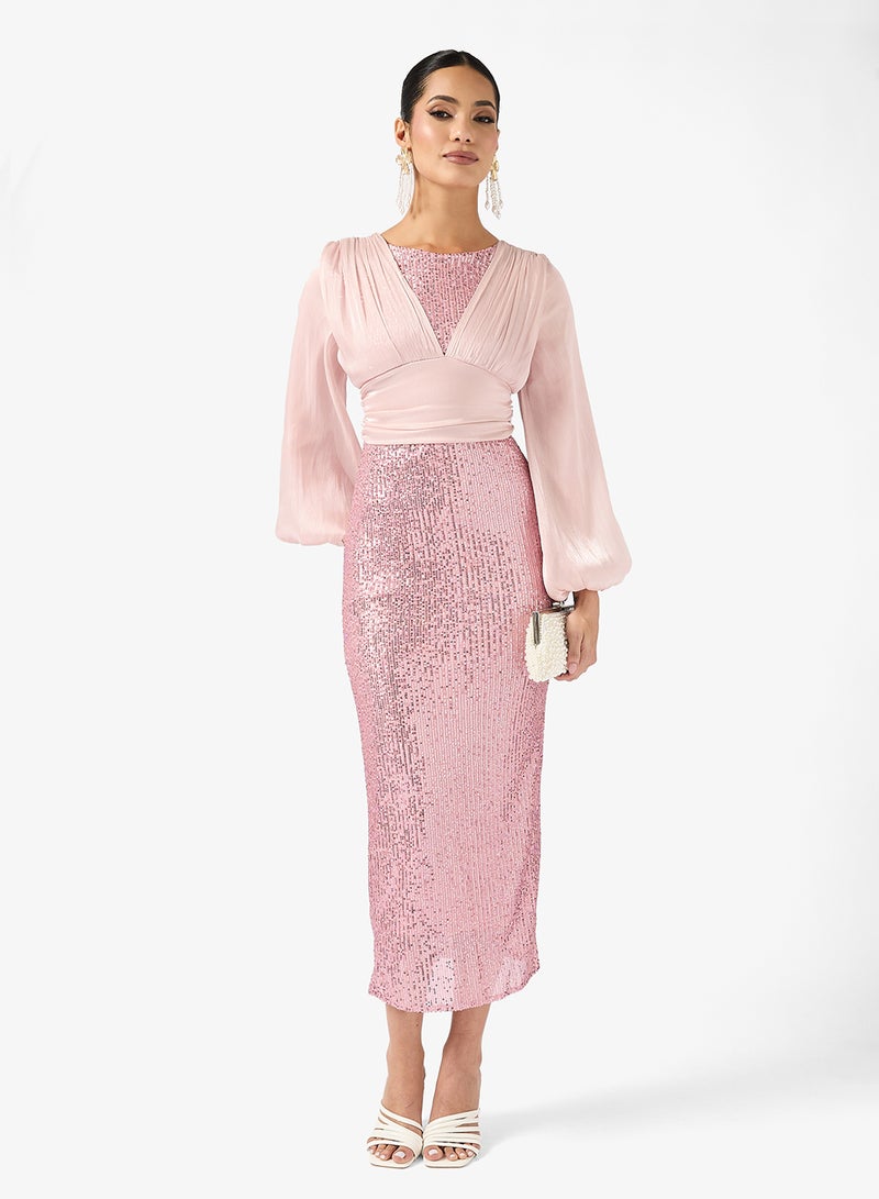 Khizana Shimmer Puff Sleeve Dress - Image 1