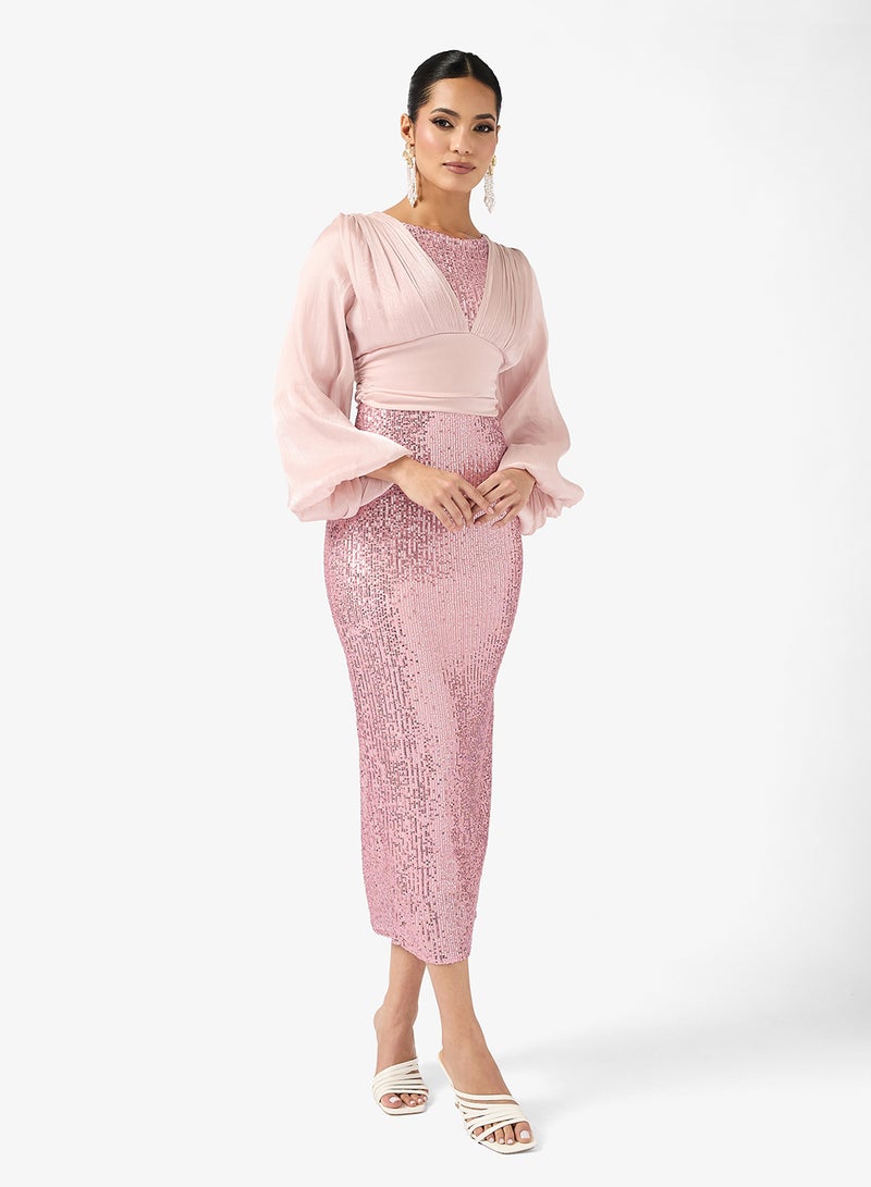 Khizana Shimmer Puff Sleeve Dress - Image 4