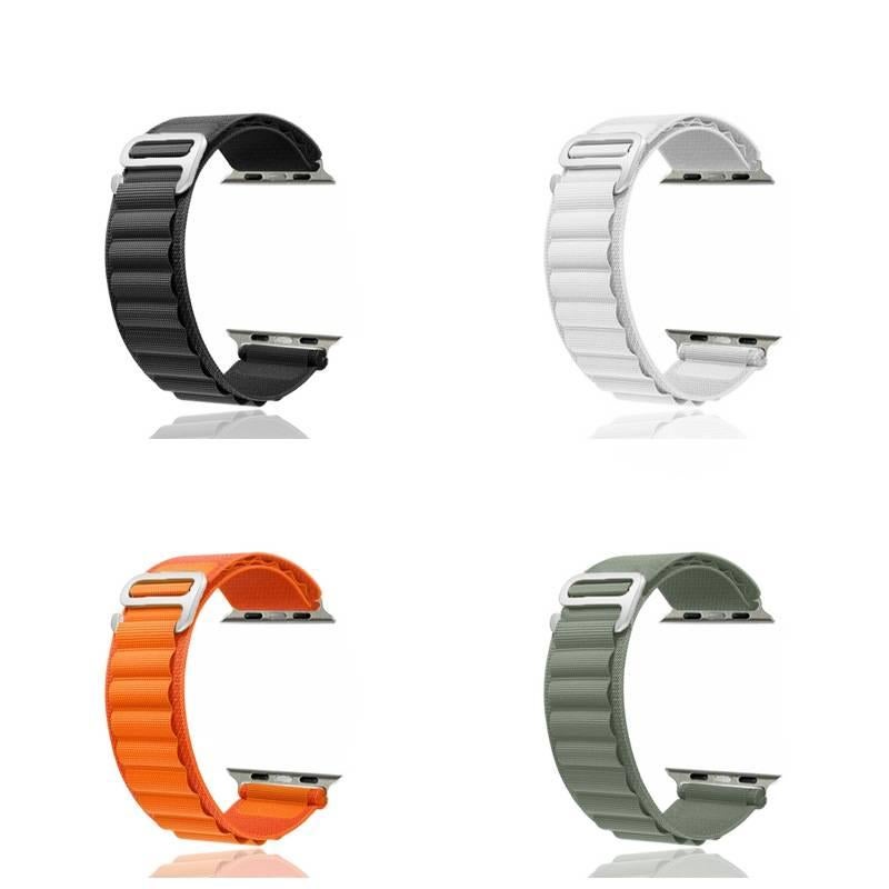 سوار ساعة ذكية سوار نايلون حلقي متوافق مع Apple Watch 38/40/41/42/44/45/49mm بملاءمة قابلة للتعديل وحزام بديل باللون أسود قابل للتعديل - Image 3