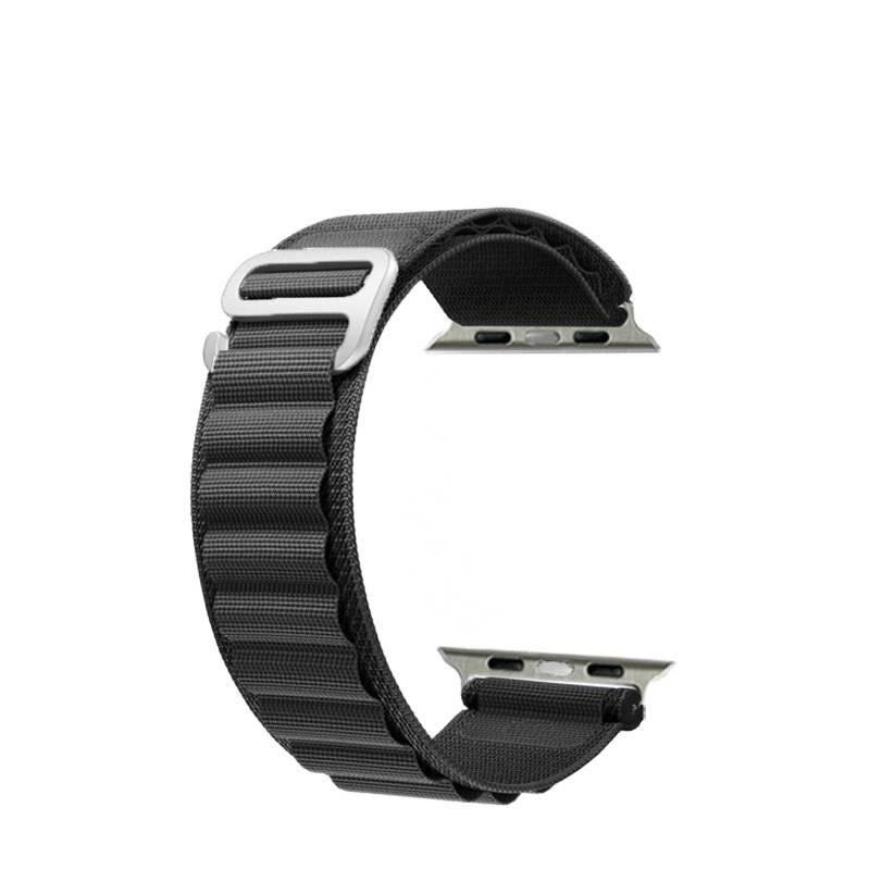 سوار ساعة ذكية سوار نايلون حلقي متوافق مع Apple Watch 38/40/41/42/44/45/49mm بملاءمة قابلة للتعديل وحزام بديل باللون أسود قابل للتعديل - Image 1