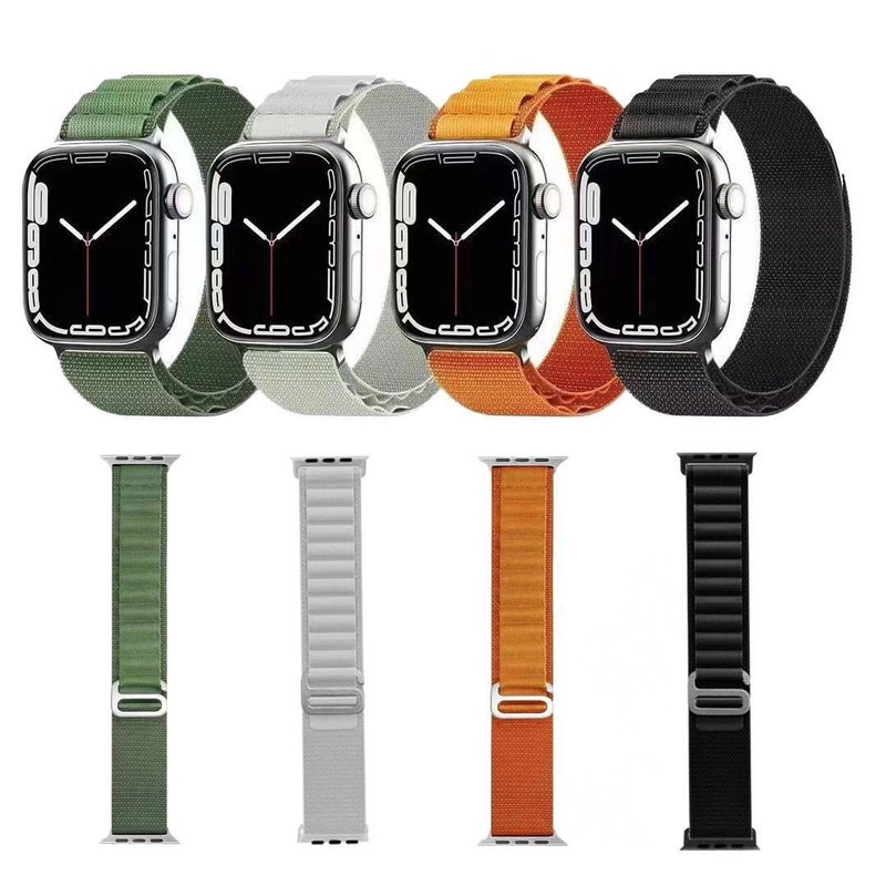سوار ساعة ذكية سوار نايلون حلقي متوافق مع Apple Watch 38/40/41/42/44/45/49mm بملاءمة قابلة للتعديل وحزام بديل باللون أسود قابل للتعديل - Image 2
